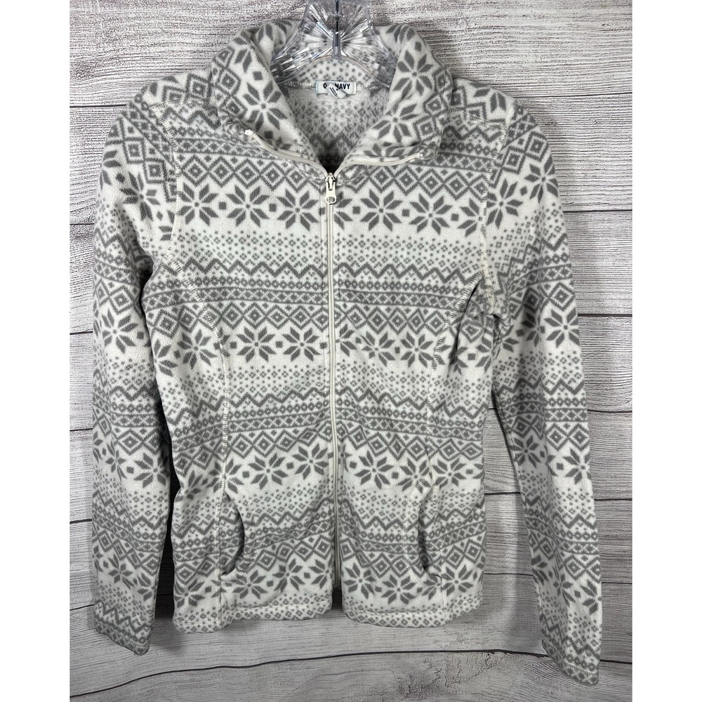 Old Navy Women's Fleece Sweatshirt Full Zip Jacket Size Small Petite Fair Isle